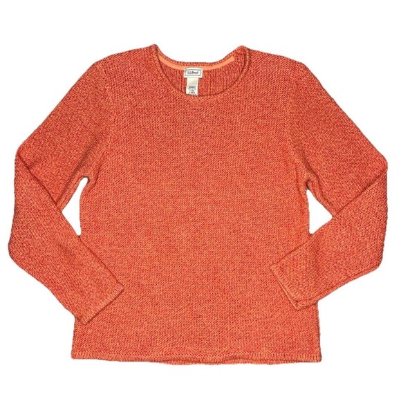 Vtg LL Bean Fisherman Sweater Women LG Orange Roll Neck Pullover Cotton Casual - Picture 4 of 8
